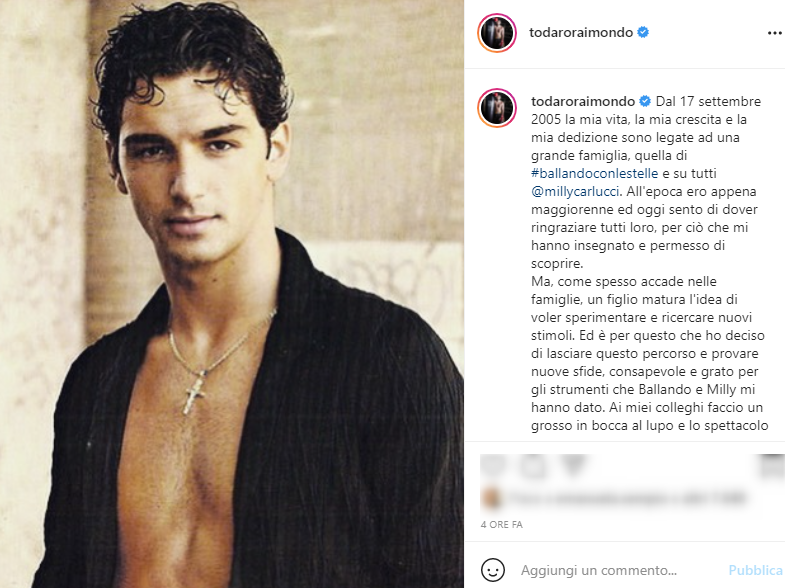 Raimondo Todaro annuncia su Instagram che lascia Ballando con le stelle