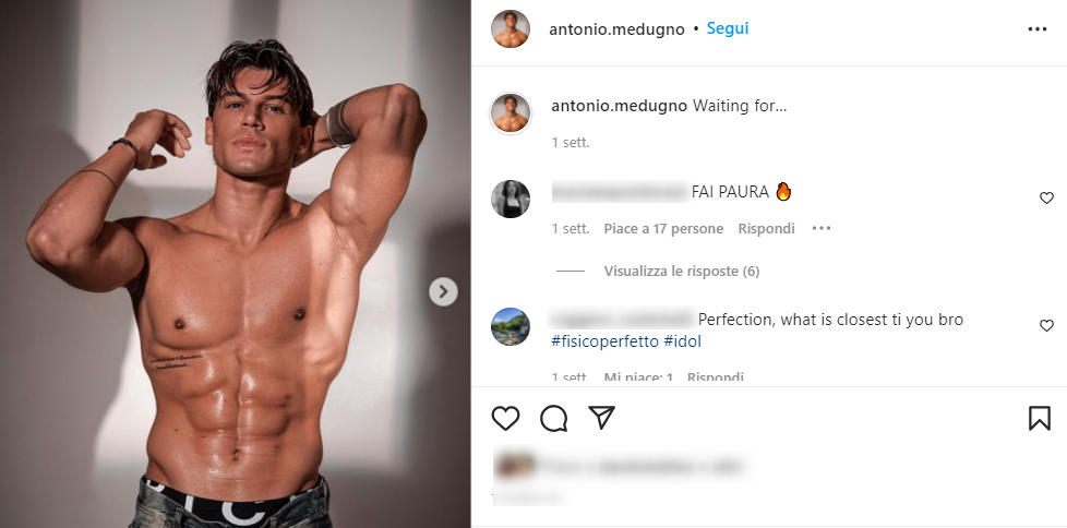 Antonio Medugno in una foto pubblicata sul suo profilo Instagram