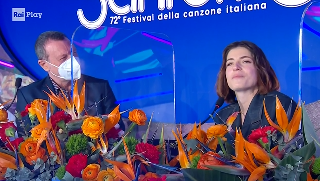 Amadeus e Maria Chiara Giannetta in conferenza stampa a Sanremo 2022